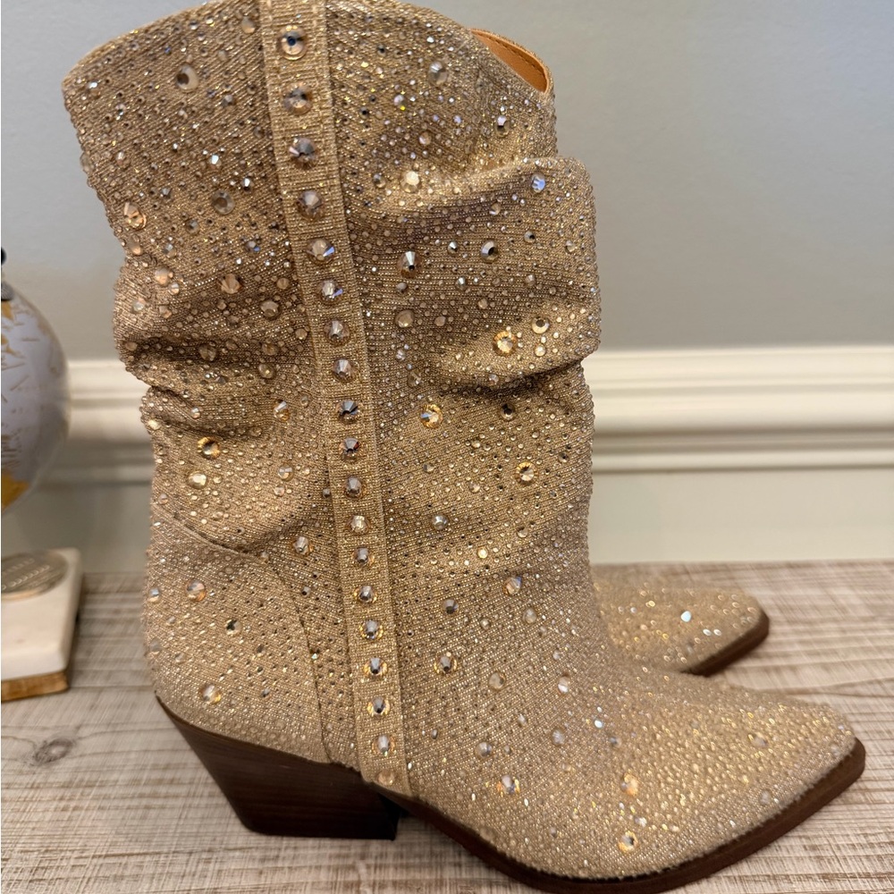 Jessica Simpson Zellya Sparkle Western Boots — Gold, Size 8